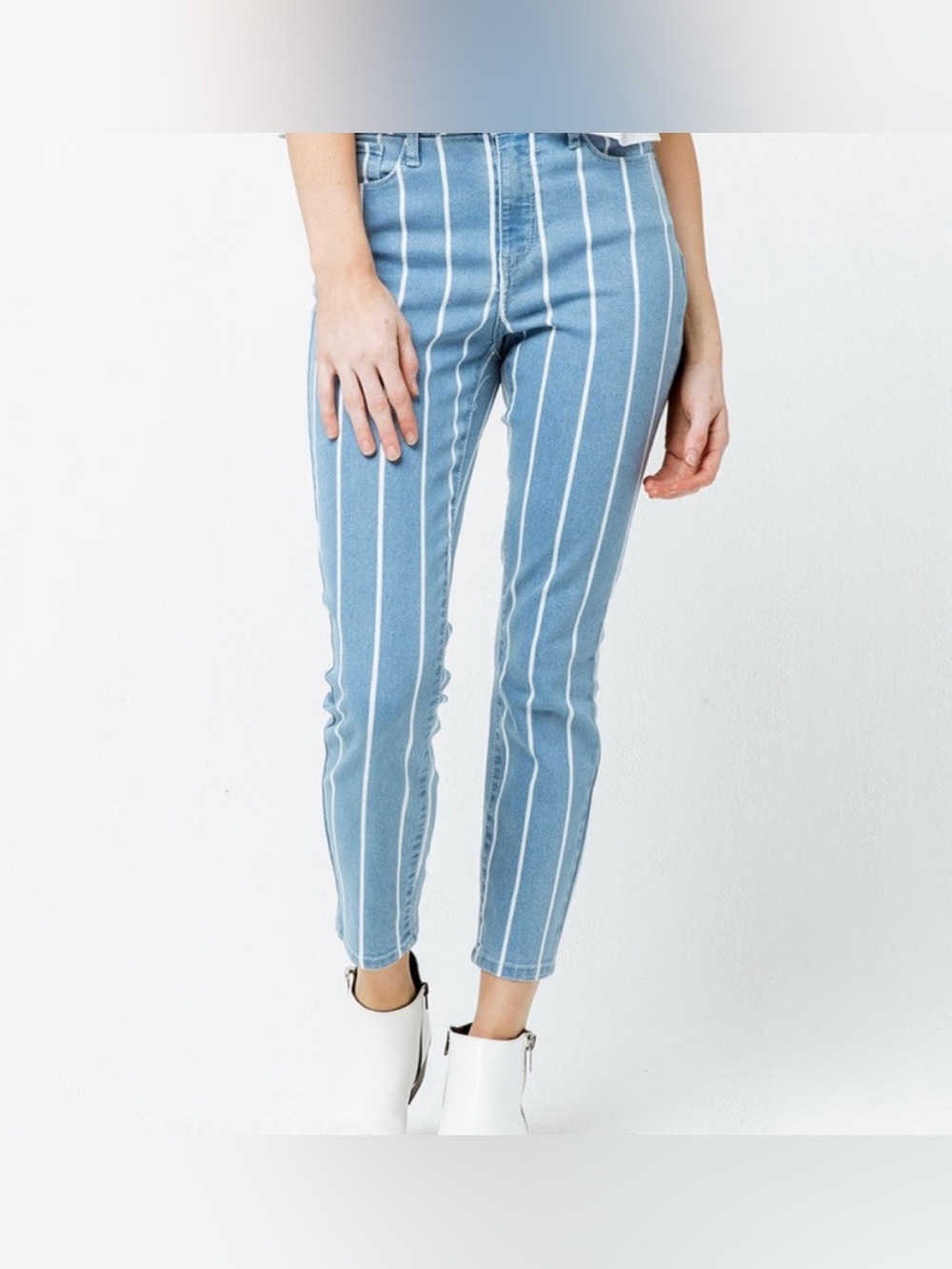RSQ Tillys Blue White Striped Stripe Denim Cali High Rise Ankle Jeans Pants 3 26